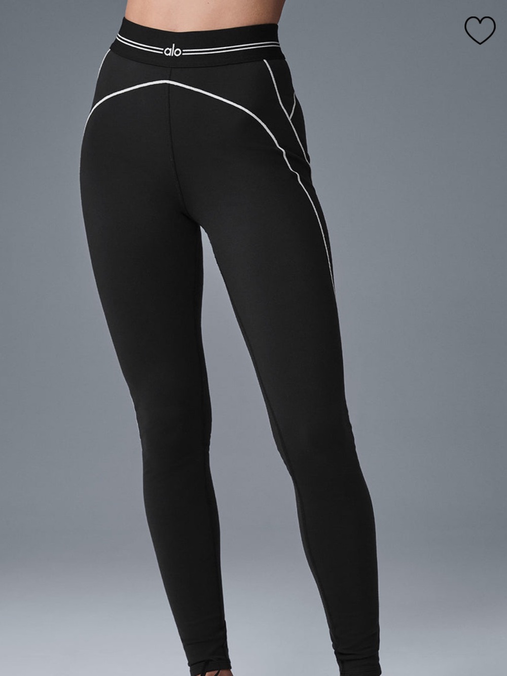 Alo Airbrush High-Waist Heart Throb Black Leggings with White Contrast Piping